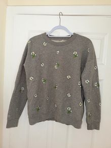 New Jack Wills Grey Floral Embroidery Jumper - size UK 8