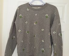 New Jack Wills Grey Floral Embroidery Jumper - size UK 8