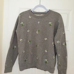New Jack Wills Grey Floral Embroidery Jumper - size UK 8