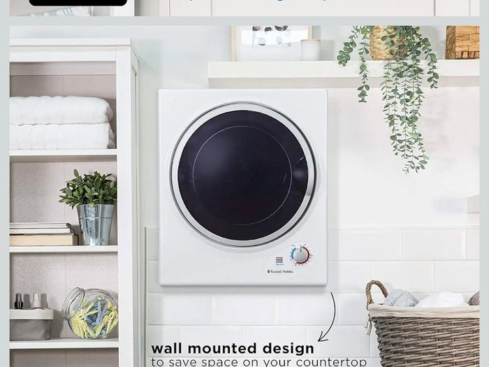 Russell Hobbs RH3VTD800 White 2.5kg Compact Mini Vented Tumble Dryer, Portable, Freestanding Table top Dryer with 3 Heat Settings