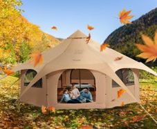 Canvas Tent, 4 Seasons 5 m/16.4 ft Bell Tent, Canvas Tent for Camping with Stove Jack, Breathable Yurt Tent for up to 8 People