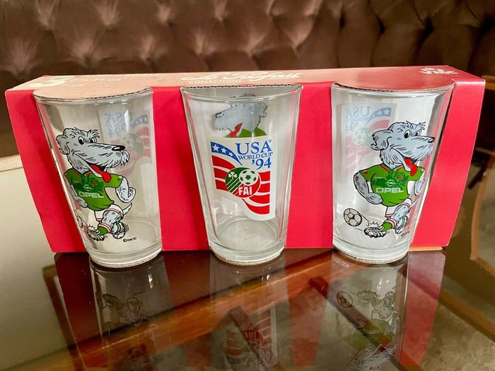 World Cup USA 1994 Macul the dog Mascot Drinking Glasses x 3