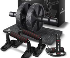 FREE EXPRESS SHIPPING  Gym Equipment for Home Workout (Ab Roller Wheel Set, Skipping Rope, Push-up Handles). Fitness Exercise, Strength Training Equipment for Abs, Weight Loss, Sport Accessories for Men Women