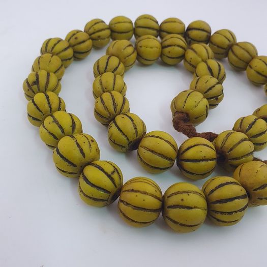 Antique African Yellow Melon Shape Glass beads Necklace Strands