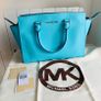 Michael Kors Selma Satchel Saffiano Leather Blue Teal Turquoise Image 4
