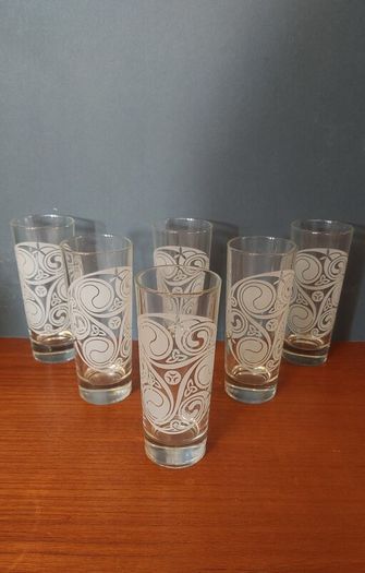 Fabulous Set of Six Vintage Irish Mist Celtic Design Etched/Frosted Highball Glasses, Made in Italy, Mint Condition