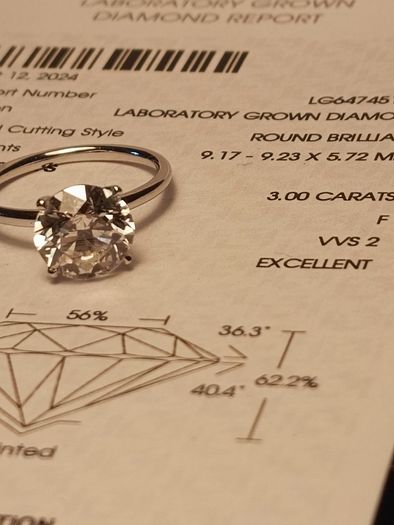 18ct White Gold 3 ct Lab Diamond Solitaire Ring