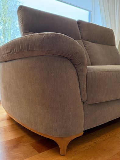 Two-seater sofa and foot stool taupe velvet