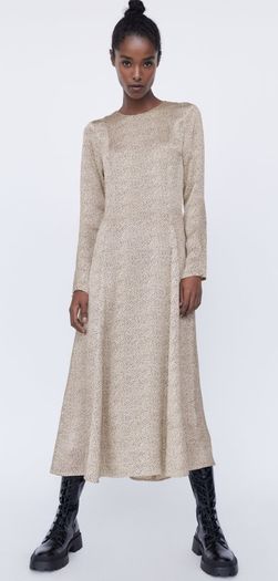 Zara printed dress ecru white with black dots, Small