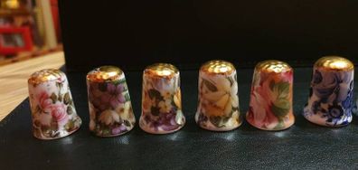 Collection of Bone China Flower Gold Top Thimbles