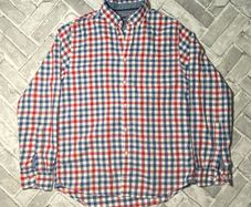 Tommy Hilfiger New York Fit Mens Red/Blue/White Check Long Sleeve Shirt Medium