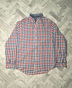 Tommy Hilfiger New York Fit Mens Red/Blue/White Check Long Sleeve Shirt Medium