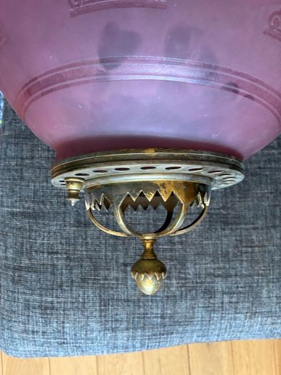 Victorian Manskenslampa Moonlight Etched Cranberry Hanging Ceiling Light Shade