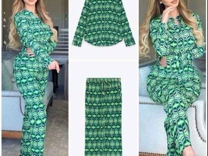 Fab Zara Bloggers Insta Famous Green Printed Co Ord Set Shirt and Wide Leg Trousers