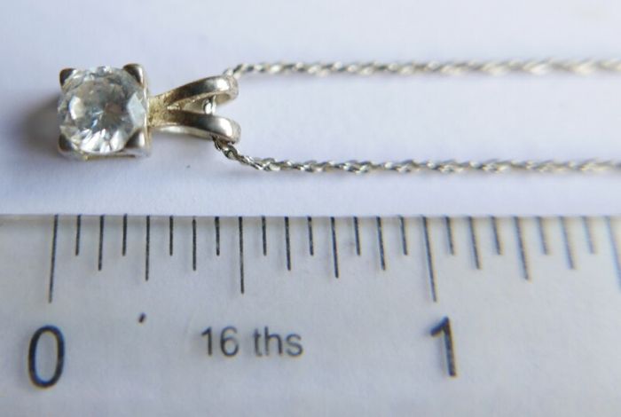 Vintage Sterling Silver 925 Cubic Zirconia Pendant Necklace - length 18" - 2,3g