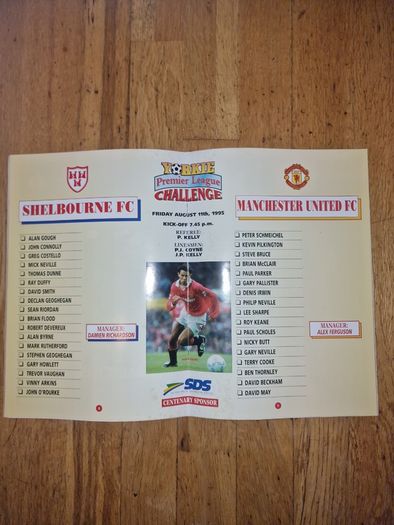 Shelbourne FC vs Manchester United 1995 official programme +ticket