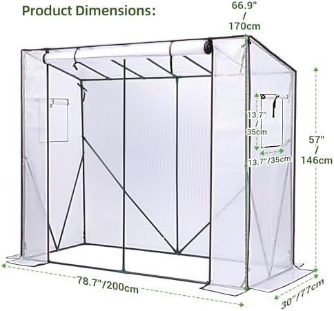 Greenhouse for Outdoors: Portable Green House Heavy Duty with Roll-Up Zippered Door PE Cover, Tall Plastic Greenhouses for Outside Winter Plants Shed for Backyard, White 200x77x170 cm