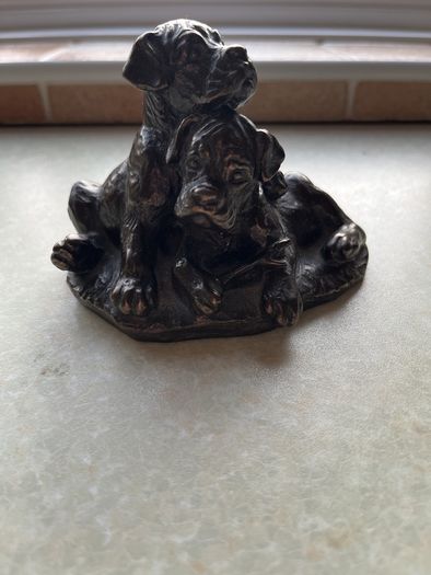 Heriditoes Bronze Cold Cast Resin Pair Boxer Puppies VGC