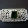 Art Deco Vintage Style Emerald Stone Silver Brooch Pin Image 4