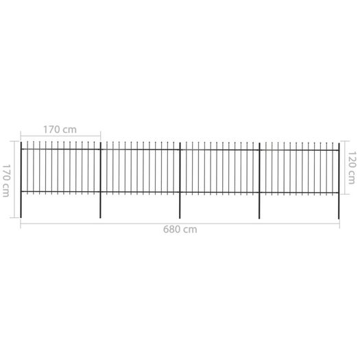 Garden Fence with Spear Top Steel 6.8x1.2 m Black
