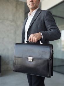 Plevier Men's  Black Leather Briefcase Bag