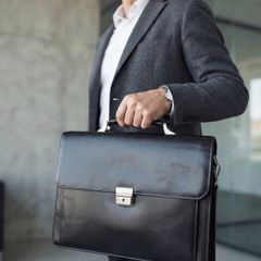 Plevier Men's  Black Leather Briefcase Bag
