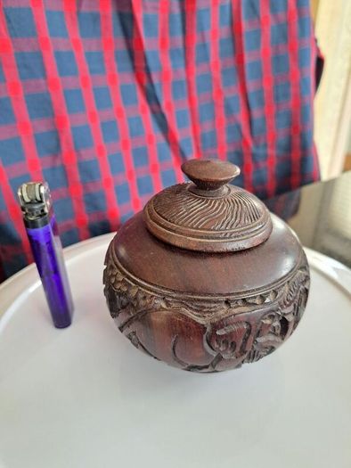 vintage  hand carved ebony wood spice bowl.