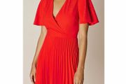Karen Millen Red Floral Laser-Cut Pleat Dress