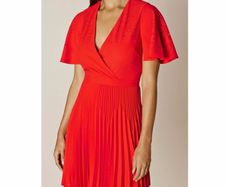 Karen Millen Red Floral Laser-Cut Pleat Dress