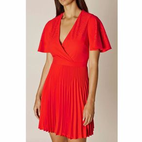 Karen Millen Red Floral Laser-Cut Pleat Dress