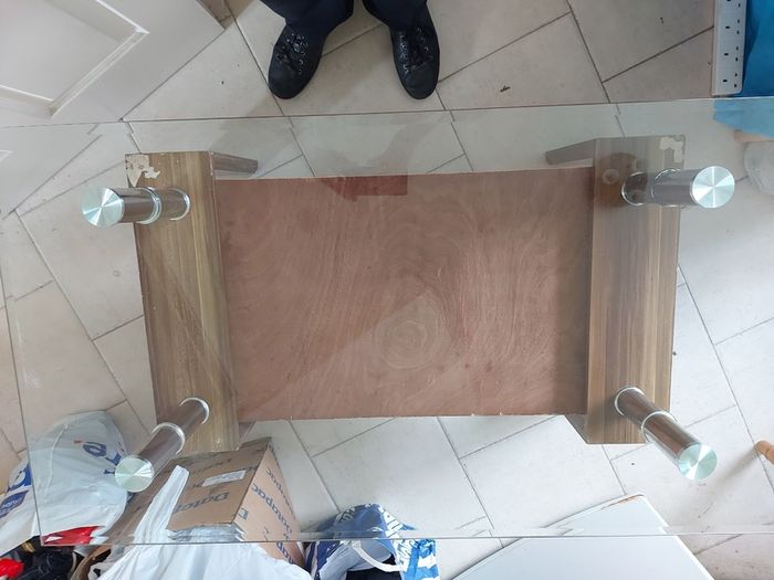 Glass Coffee Table with Timber Shelf, 109cm long x 60cm  wide x 56cm high