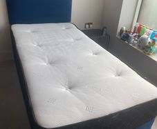 Navy Single bed frame and mattress + IKEA stand lamp