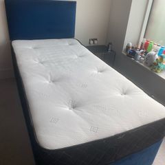 Navy Single bed frame and mattress + IKEA stand lamp