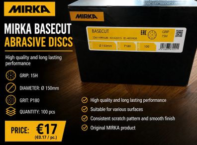 MIRKA BASECUT Abrasive Discs P180- 150mm - 100pcs