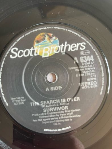Survivor the search is over picture sleeve vinyl record single in vg + condition