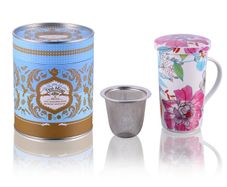 Large Tea Mug with Infuser White Flowers 350ml