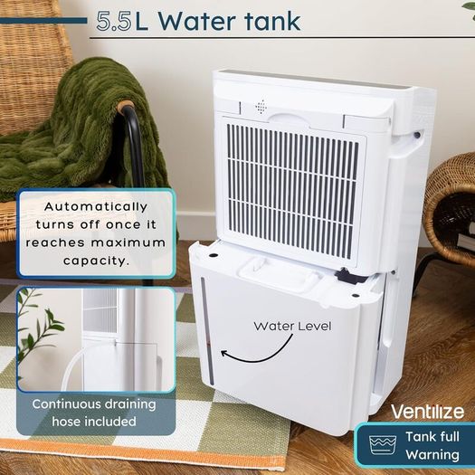 Premium 2-in-1 Dehumidifier 20L with Active Carbon Air Filter Smart LCD Touch Control For Damp Mould & Condensation Continuous Drain Option, Laundry Dry Mode, 24H Timer Energy Efficient by Ventilize