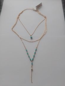 Gold Tone Layered Turquoise Bead Necklace