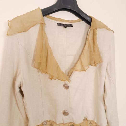 Beauty Angel Beige Neutral Ruffled Chiffon Collar Charm Trim Jacket