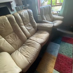 Ekornes Stressless Beige Leather 3-Seater Recliner Sofa Matching Armchair Made in Norway