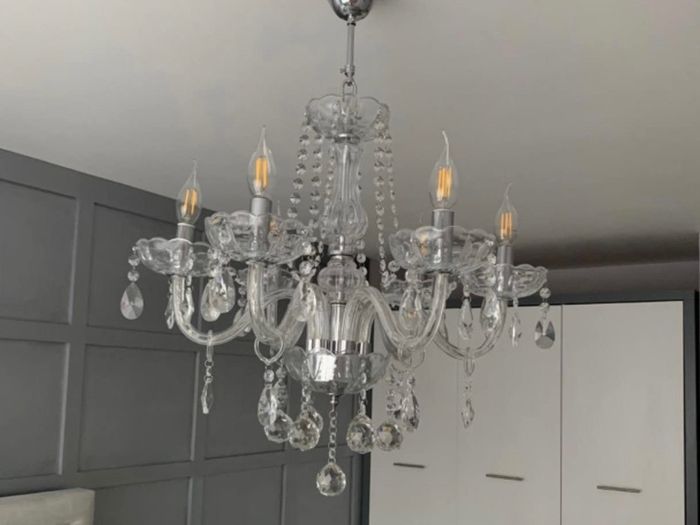 Crystal Chandelier, Clear K9 Crystal Glass Ceiling Light with 6 Arms, Elegant Modern Pendant Lights for Dining Room, Living Room, Hallway, Stairway, Bar Size: D60cm H60cm Chain 60cm (FREE POSTAGE)