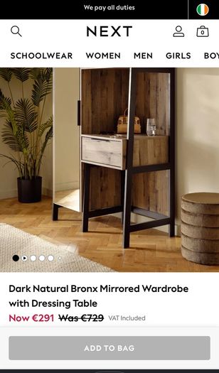 Dark Natural Bronx Mirrored Wardrobe with Dressing Table