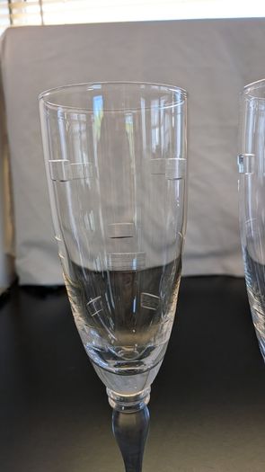 Pair Tall Etched Champagne Flutes Geometric Glass Toasting Glasses 25cm