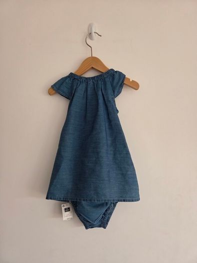 3-6m, With Tags Soft Denim Chambray Dress with Matching Bloomers