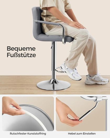 2pcs Adjustable Height Bar Stool Stainless Steel With Armrest Footrest