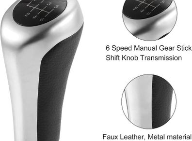 6 Speed Manual Shift Knob Head for BMW Black Matte Silver Tone