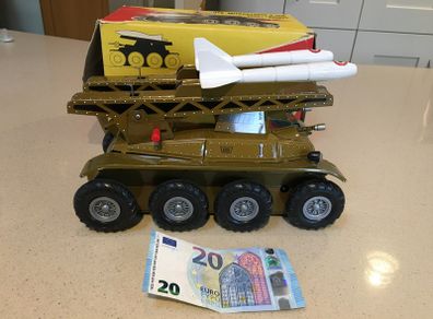 Vintage Tin Toy Joustra Friction Power Rocket Launcher Tank