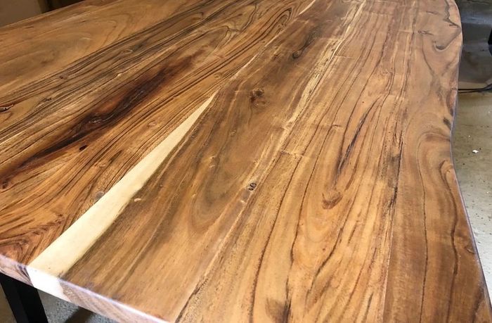 Solid Acacia Wood Dining Table 160 cm - Rustic Industrial Style