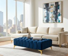 Chester Lux Coffee Table / Long Footstoll in Beige Velvet with Gold Legs 120x60cm