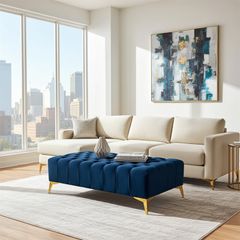 Chester Lux Coffee Table / Long Footstoll in Beige Velvet with Gold Legs 120x60cm